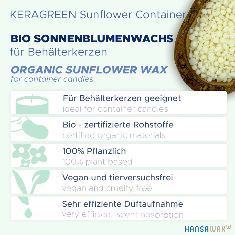 Bio-Sonnenblumenwachs für Behälterkerzen 'Keragreen Sunflower Container' - Image 4